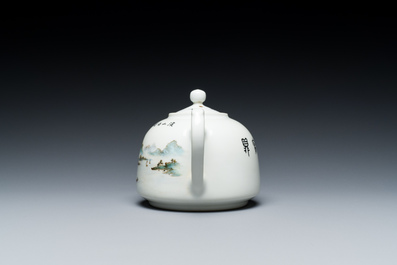 A Chinese qianjiang cai teapot and cover, signed Wang Xiaoting 汪小亭, dated 1950