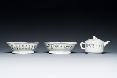 Vier stukken Chinees qianjiang cai porselein, gesign. Xu Pinheng 许品衡 en Dai Huanzhao 戴煥昭 , 19/20e eeuw