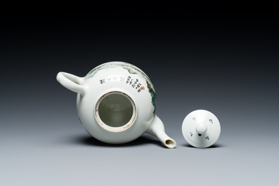 A Chinese qianjiang cai teapot and cover, signed Wang Xiaoting 汪小亭, dated 1950