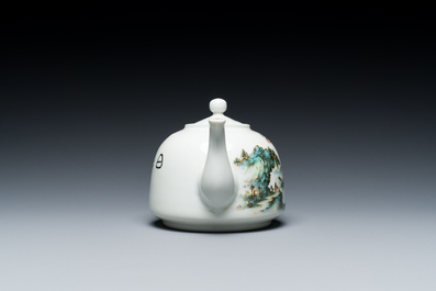 A Chinese qianjiang cai teapot and cover, signed Wang Xiaoting 汪小亭, dated 1950
