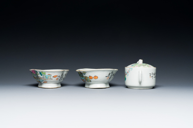 Vier stukken Chinees qianjiang cai porselein, gesign. Xu Pinheng 许品衡 en Dai Huanzhao 戴煥昭 , 19/20e eeuw