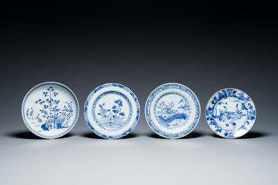14 Chinese blauw-witte en verte-Imari borden, Kangxi/Qianlong