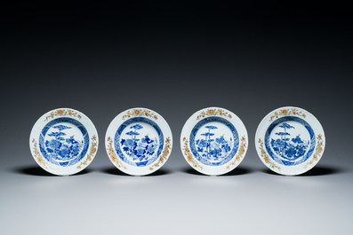 14 Chinese blauw-witte en verte-Imari borden, Kangxi/Qianlong