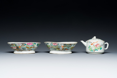 Vier stukken Chinees qianjiang cai porselein, gesign. Xu Pinheng 许品衡 en Dai Huanzhao 戴煥昭 , 19/20e eeuw