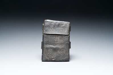 A leather book box with incised floral design, France or Italy, 15th C.