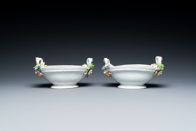 A pair of oval polychrome Meissen porcelain 'four seasons' baskets with insects, Germany, ca. 1745