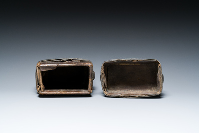 A leather book box with incised floral design, France or Italy, 15th C.