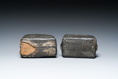 A leather book box with incised floral design, France or Italy, 15th C.