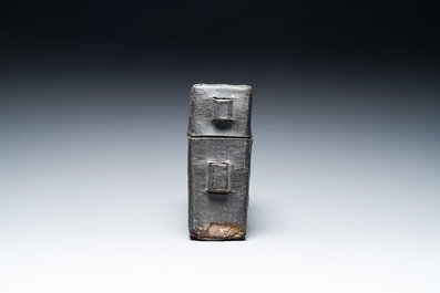 A leather book box with incised floral design, France or Italy, 15th C.
