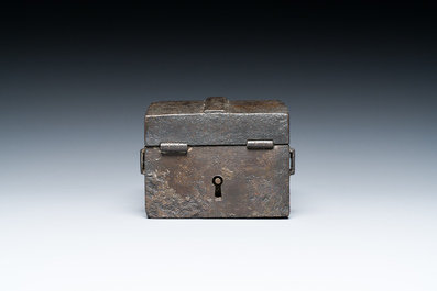 A French cast iron strongbox or messenger's box, 17th C.