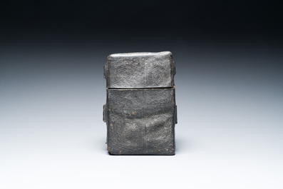 A leather book box with incised floral design, France or Italy, 15th C.