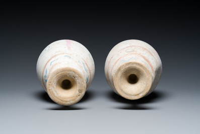 A pair of polychrome Greek pottery 'oinochoe' ewers, Canosa, Apulia, Italy, ca. 3rd C. b.C.