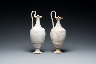 A pair of polychrome Greek pottery 'oinochoe' ewers, Canosa, Apulia, Italy, ca. 3rd C. b.C.