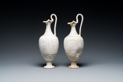 A pair of polychrome Greek pottery 'oinochoe' ewers, Canosa, Apulia, Italy, ca. 3rd C. b.C.