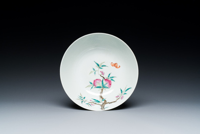 A Chinese famille rose 'nine peaches' bowl, Kangxi mark, 19/20th C.