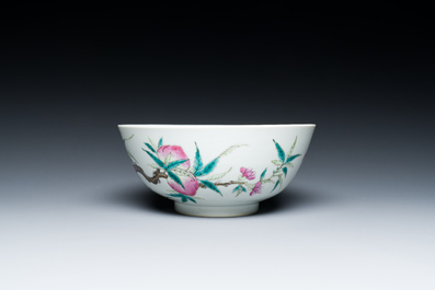 A Chinese famille rose 'nine peaches' bowl, Kangxi mark, 19/20th C.