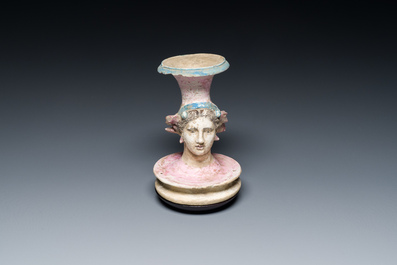 A polychrome Greek pottery vase with a woman's head, Canosa, Apulia, Italy, ca. 4th/3rd C. b.C.