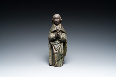 Ange en bois sculpt&eacute; et polychrom&eacute;, Pays-Bas m&eacute;ridionaux, peut-&ecirc;tre Tournai, 14/15&egrave;me