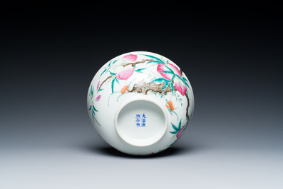 A Chinese famille rose 'nine peaches' bowl, Kangxi mark, 19/20th C.