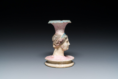 A polychrome Greek pottery vase with a woman's head, Canosa, Apulia, Italy, ca. 4th/3rd C. b.C.