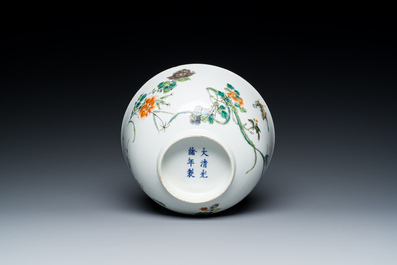 A Chinese famille verte bowl with a bird and various insects, Guangxu mark, 19/20th C.