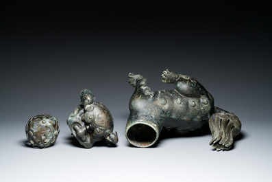 A large Chinese bronze 'Buddhist lion' censer, Ming