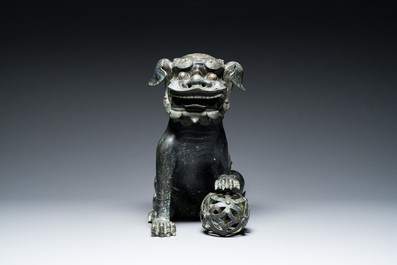 A large Chinese bronze 'Buddhist lion' censer, Ming