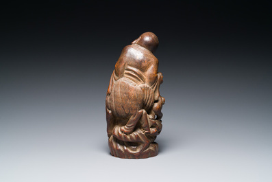 Bouddha en bois de bambou sculpt&eacute;, Chine, 18/19&egrave;me