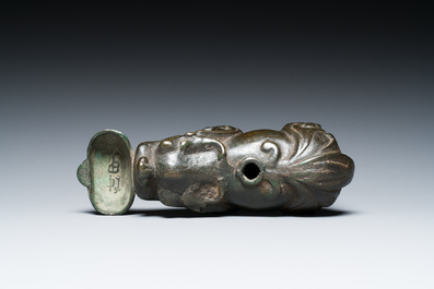 A Chinese inscribed bronze &lsquo;bixie&rsquo; water dropper, Ming
