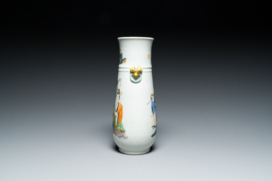 A Chinese famille verte 'hu' vase with immortals, 19th C.
