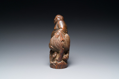 Bouddha en bois de bambou sculpt&eacute;, Chine, 18/19&egrave;me