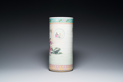 A Chinese cylindrical famillle rose vase, Republic