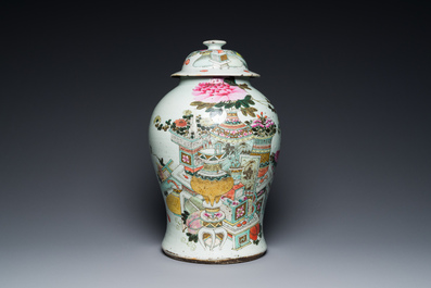 Een Chinese qianjiang cai dekselvaas en een kom, 19/20e eeuw