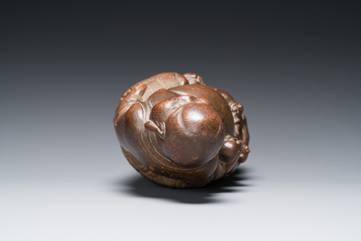Bouddha en bois de bambou sculpt&eacute;, Chine, 18/19&egrave;me