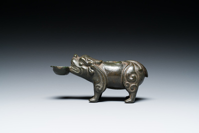 A Chinese inscribed bronze &lsquo;bixie&rsquo; water dropper, Ming
