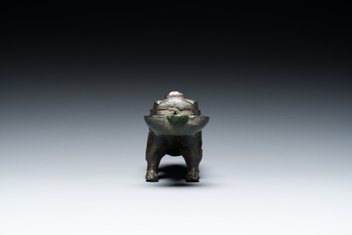 A Chinese inscribed bronze &lsquo;bixie&rsquo; water dropper, Ming