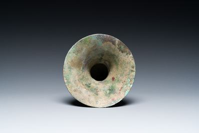 A Chinese archaic bronze ritual wine vessel, 'gu', late Shang dynasty