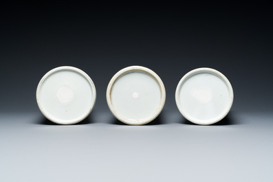 Three Chinese reticulated famille rose hat stands, 19th C