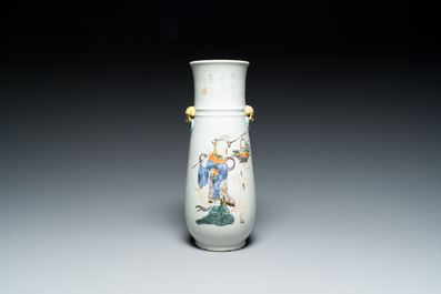 A Chinese famille verte 'hu' vase with immortals, 19th C.