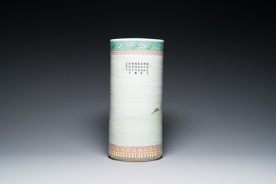 A Chinese cylindrical famillle rose vase, Republic