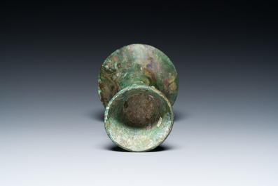 A Chinese archaic bronze ritual wine vessel, 'gu', late Shang dynasty