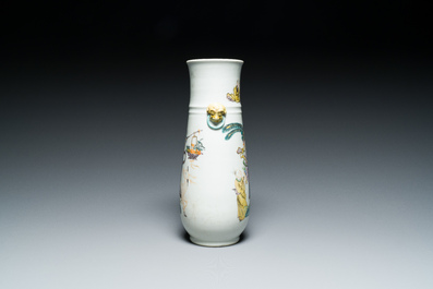 A Chinese famille verte 'hu' vase with immortals, 19th C.
