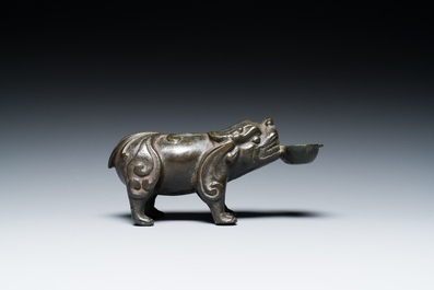 A Chinese inscribed bronze &lsquo;bixie&rsquo; water dropper, Ming