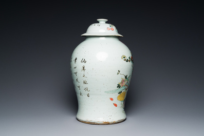 Een Chinese qianjiang cai dekselvaas en een kom, 19/20e eeuw