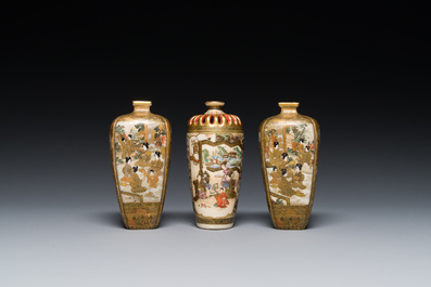 Drie Japanse Satsuma vazen, Meiji, 19e eeuw