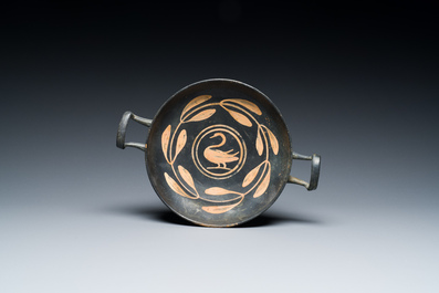 A Greek kylix with a swan and a skyphos with an owl, Apulia, Italy, ca. 4th C. b.C