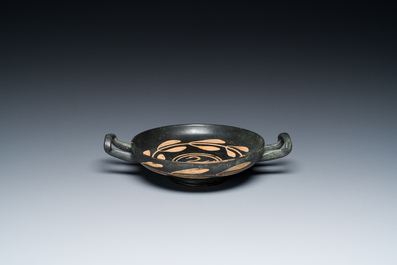 A Greek kylix with a swan and a skyphos with an owl, Apulia, Italy, ca. 4th C. b.C