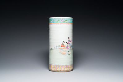 A Chinese cylindrical famillle rose vase, Republic