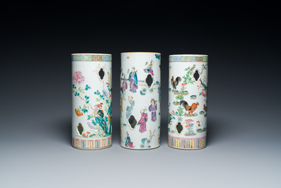 Three Chinese reticulated famille rose hat stands, 19th C