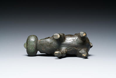 A Chinese inscribed bronze &lsquo;bixie&rsquo; water dropper, Ming